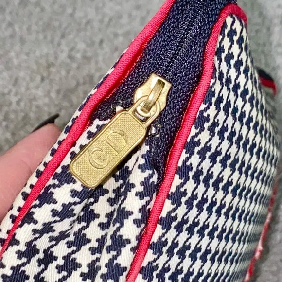 AUTH VTG Christian Dior Houndstooth Small Cosmetic Makeup Bag Clutch Zip Pouch - Picture 13 of 16